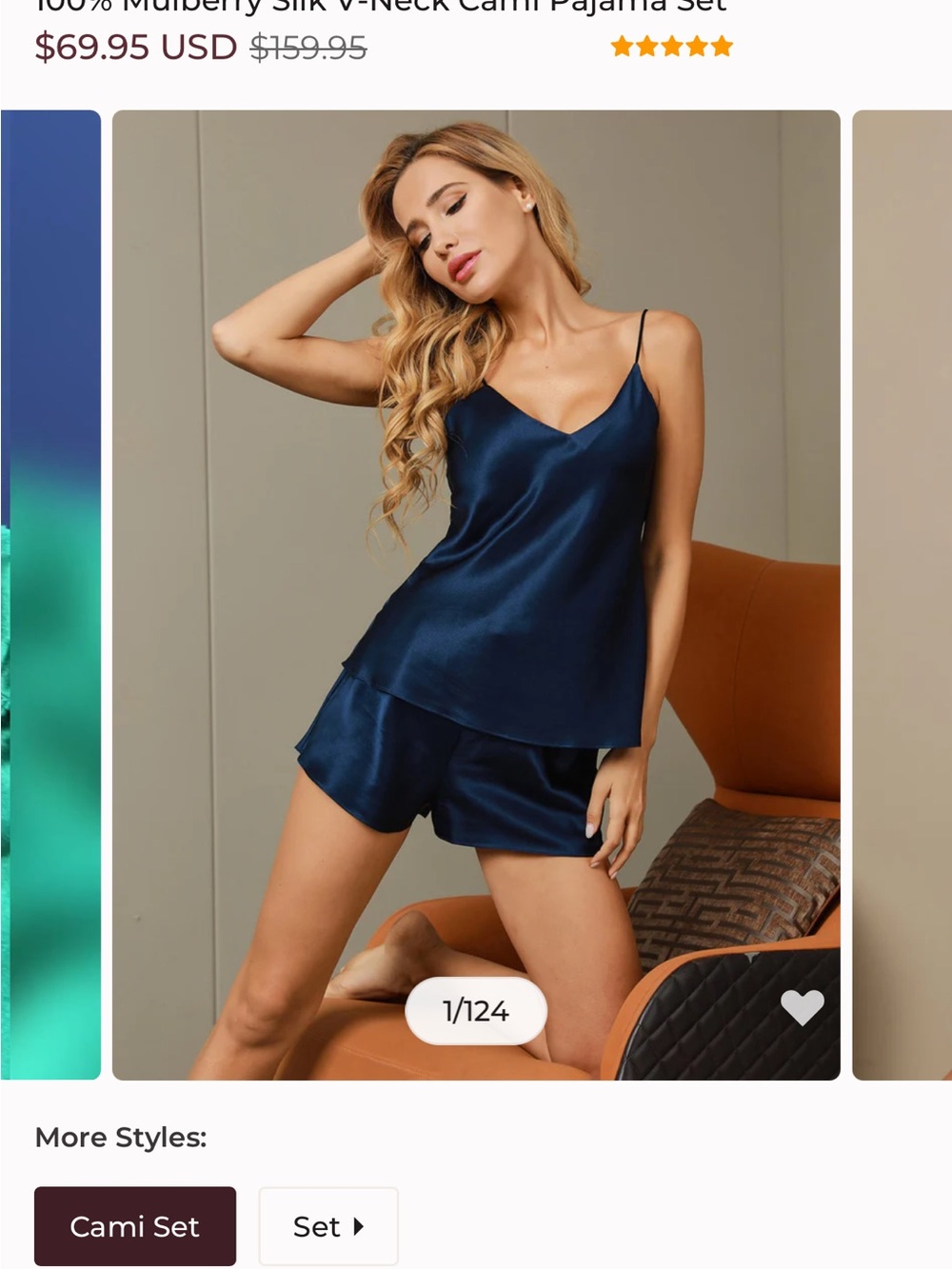 Mulberry Silk Navy Spaghetti-Strap Cami & Elastic-Waist Shorts Sleep Set - Picture 3 of 5